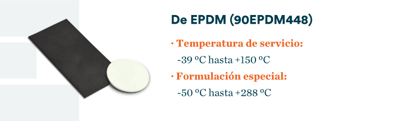 Placa y junta de EPDM (90EPDM448) para temperaturas de servicio hasta 288°C.