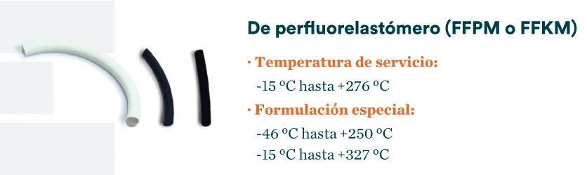 Tubos de perfluoroelastómero (FFPM o FFKM) para temperaturas extremas hasta 327°C.